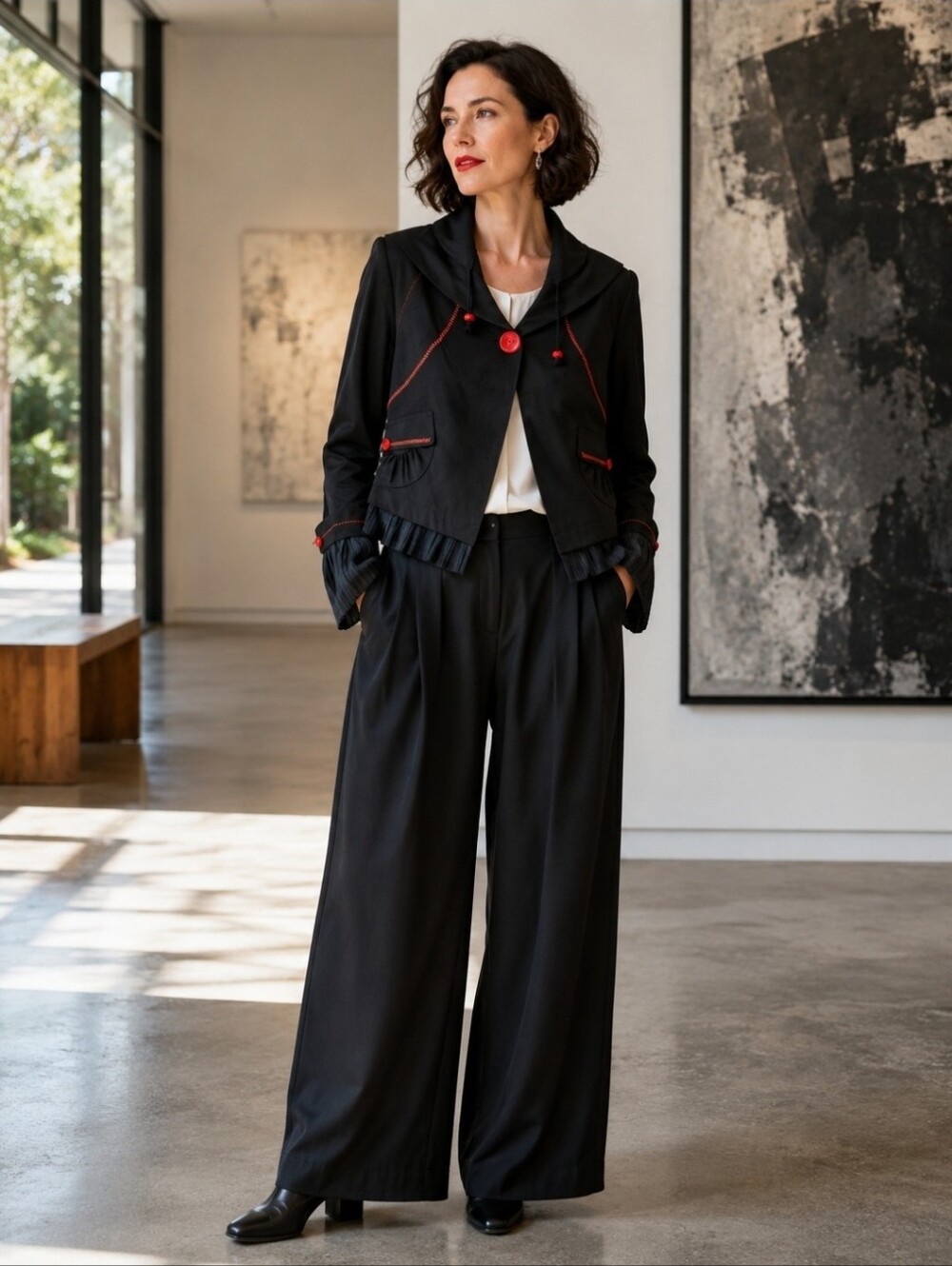 Vex Collection Black Artwear Jacket Medium Red Stitching Avant Garde Cropped